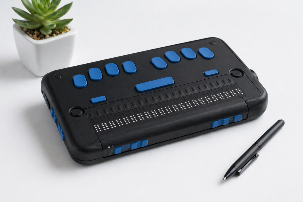 Görme yetersizliği olan bireyler için kullanılan Braille not alma cihazı ve kabartma ekran teknolojisi